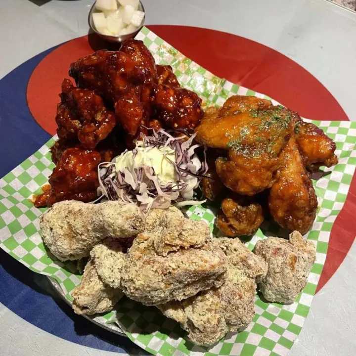 Korean fried chicken three ways with slaw